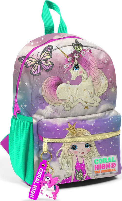 Minik Yuva Sırt Çantası Pembe Su Yeşili Unicornlu Kız Desenli İki Bölmeli 23533