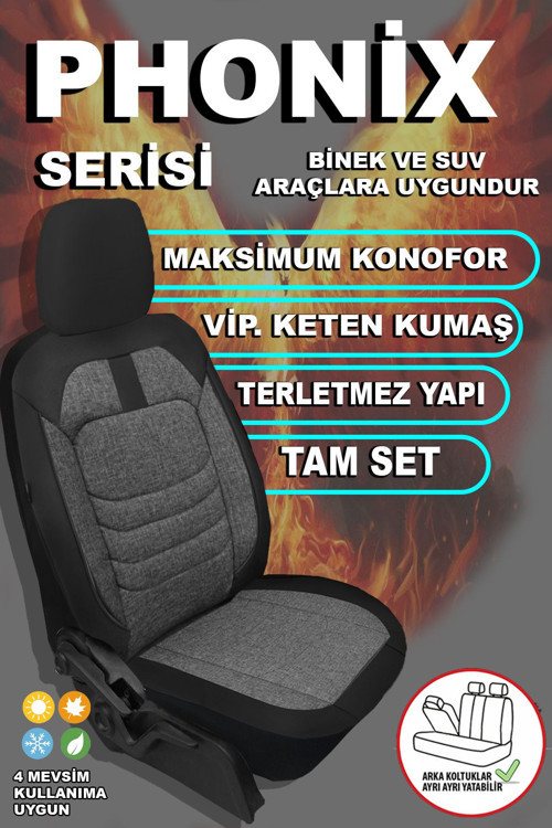 Phonix Serisi , Keten Kumaş Oto Koltuk Kılıfı Ön Arak Tam Set