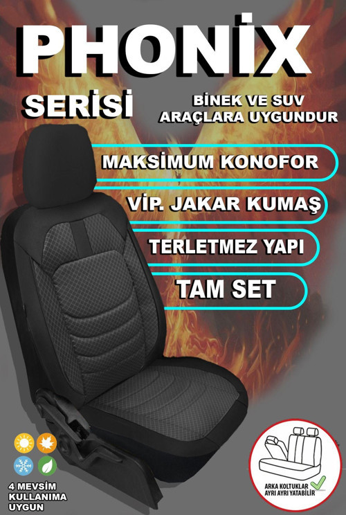 Phonix Serisi Süet , Jakar Kumaş Oto Koltuk Kılıfı Ön Arak Tam Set