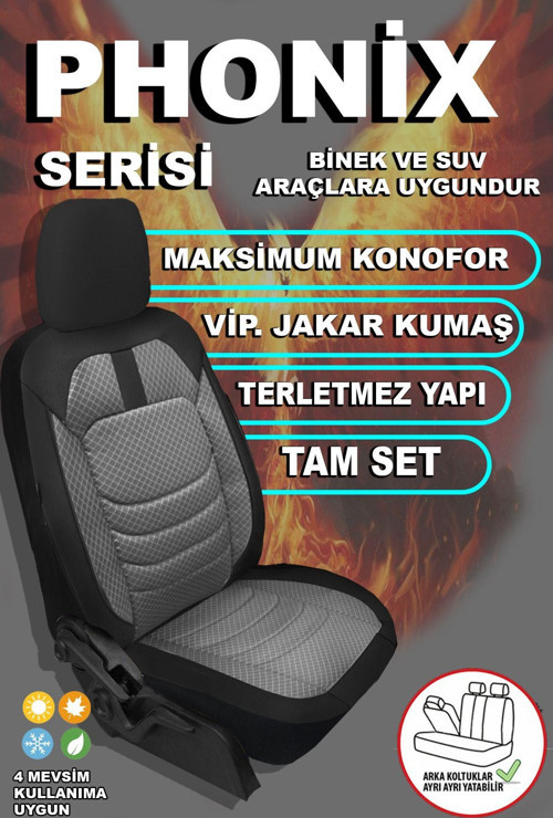 Phonix Serisi Süet , Jakar Kumaş Oto Koltuk Kılıfı Ön Arak Tam Set