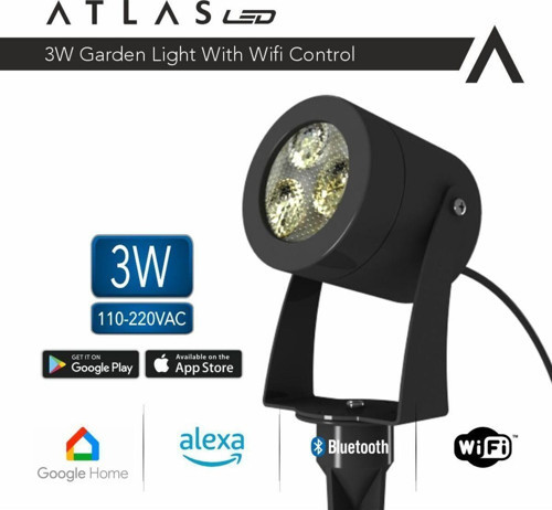Atlas 3W WI-FI Kontrollü Led Bahçe Peyzaj Spotu-220V Siyah Kasa - Amber