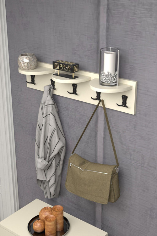 Askılık Duvar Elbise Askılığı Portmanto Krem 80 Cm