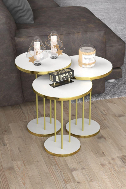 Zigon Sehpa Terra 3'lü Set Altın Beyaz