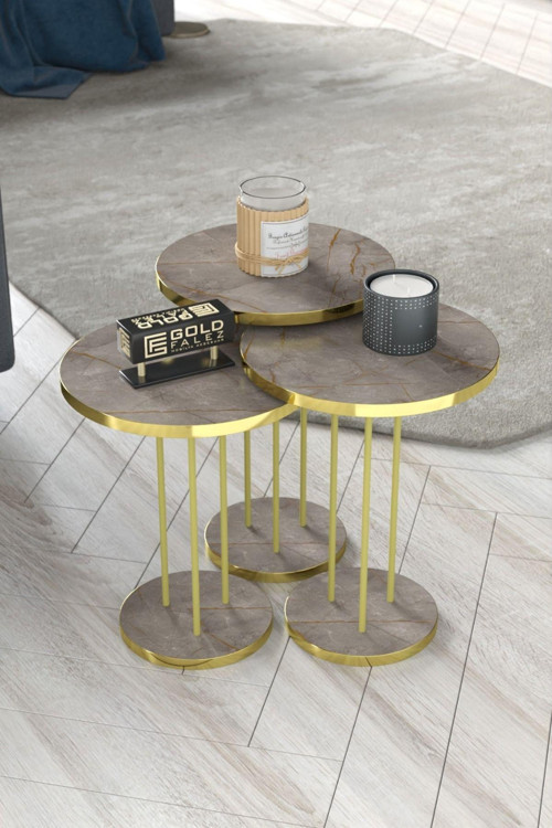 Zigon Sehpa Terra 3'lü Set Gordion Gold