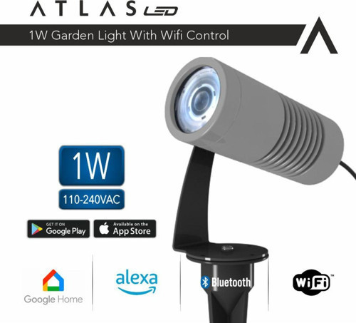Atlas 1W WI-FI Kontrollü Led Bahçe Peyzaj Spotu-220V Gümüş Gri Kasa - Amber