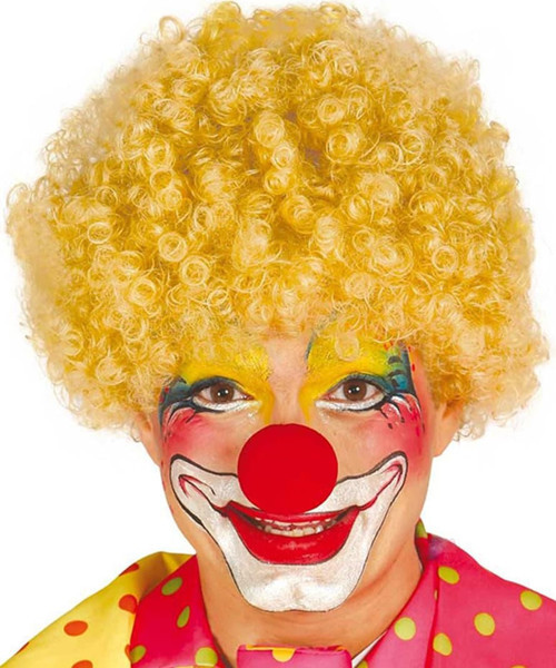 Parti Sarı Renk Kıvırcık Afro Bonus Peruk Takma Saç Kırmızı Burun Seti