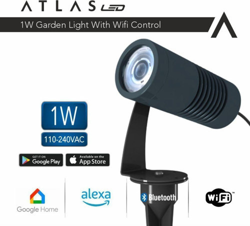 Atlas 1W WI-FI Kontrollü Led Bahçe Peyzaj Spotu-220V Antrasit Kasa - Beyaz Işık