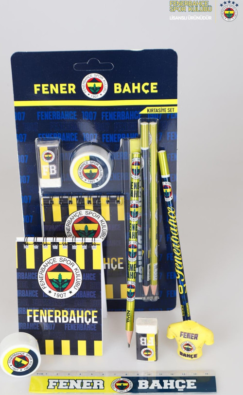 YENİ SEZON LİSANSLI FENERBAHÇE 7'Lİ KIRTASİYE SETİ NOT DEFTERİ,CETVEL,FORMA TASARIM SİLGİ,Kalemtıraş,2 ADET KURŞUN KALEM