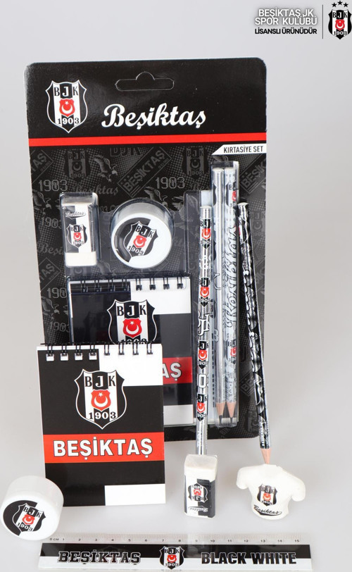 YENİ SEZON LİSANSLI BEŞİKTAŞ 7'Lİ KIRTASİYE SETİ NOT DEFTERİ,CETVEL,FORMA TASARIM SİLGİ,Kalemtıraş,2 ADET KURŞUN KALEM