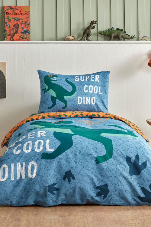 Young Cool Dino %100 Pamuk Tek Kişilik Nevresim Takımı Yeşil