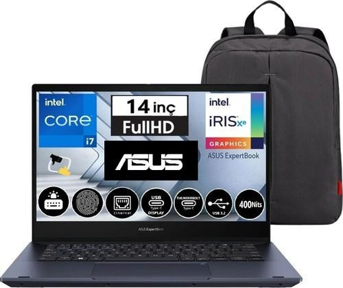 Expertbook B5 Flip B5402FVA Intel Core I7-1360P 32GB Ram 1tb SSD Fdos 14 Fhd Dokunmatik Bilgisayar Snertech Çantalı