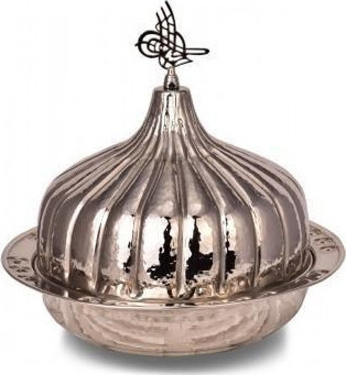 Paşaçadırı Yuvarlak Sunum Tabağı 30 Cm El Dövme Nikel Turna9058-2