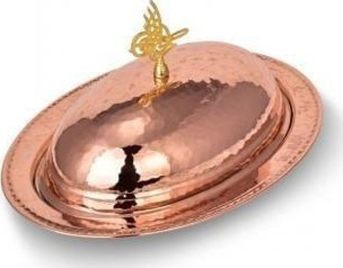 Saltanat Şişme Kapak Kayık Sunum Tabağı 25 Cm El Dövme Kırmızı Turna4405-1