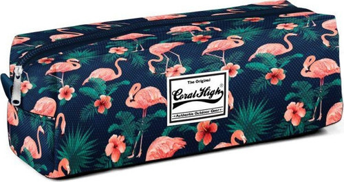 Tek Gözlü Yeşil/Pembe Flamingo Desenli Kalem Çantası - 22227