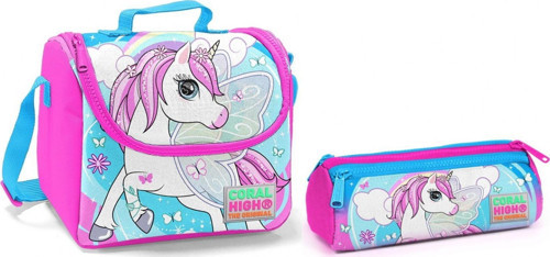 Mavi Unicorn Kız Çocuk Beslenme Çantası ve Kalemlik Seti - Thermo