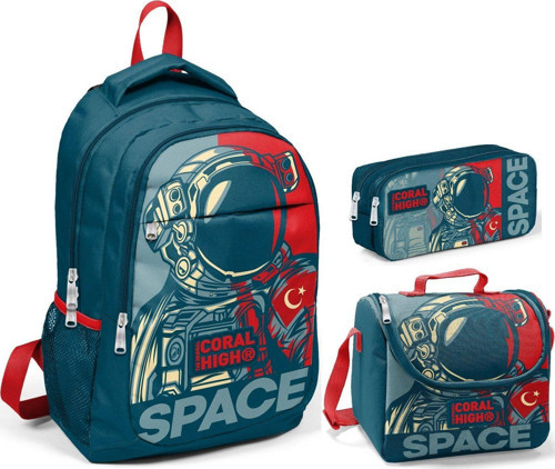 Coral High Lacivert Astronot Erkek Çocuk İlkokul Çanta Seti - Sırt Çantası+Beslenme+Kalemlik