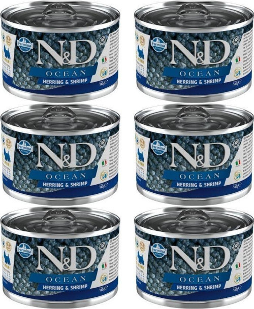Ocean Ringa Balığı ve Karidesli Mini Irk Yetişkin Köpek Konservesi 140 Gr x 6 Adet