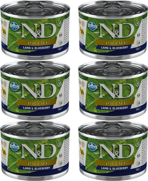 Prime Kuzu ve Yabanmersinli Tahılsız Mini Irk Yetişkin Köpek Konservesi 140 Gr x 6 Adet