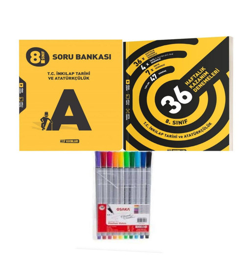 8. Sınıf LGS Yeni Inkılap Tarihi Soru Bankası Ve 36 Haftalık Kazanım Denemeleri +Fineliner Pen