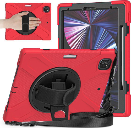 Apple iPad Pro 12.9 2022 M2 (6.Nesil) Kılıf Yatay Standlı ve Askılı Amazing Zırh Özellikli Kılıf