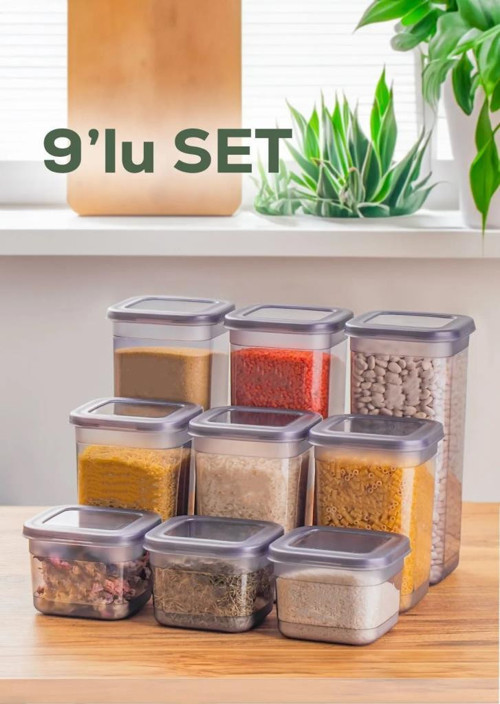 9'lu Erzak Saklama Kabı Antrasit 3x(1700Ml + 1100Ml + 500Ml)