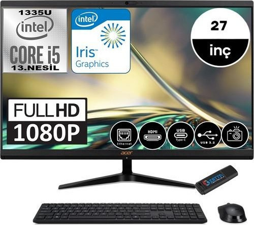 Aspire C27-1800 Intel Core I5 1335U 32GB 1tb SSD Freedos 27" Fhd All In One Bilgisayar + Zetta Flash Bellek