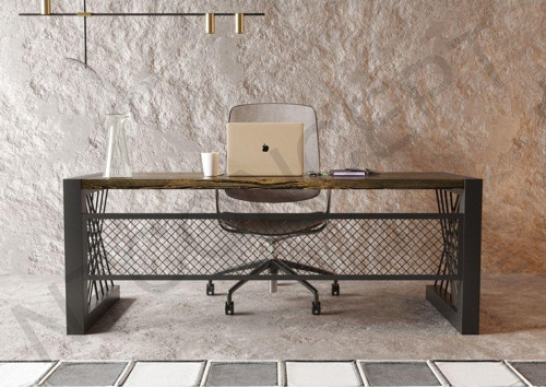Alfa Eskitme Siyah Renk Masif Ahşap Ofis Ve Çalışma Masası 85cm x 160cm