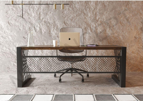 Alfa Koyu Ceviz Renk Masif Ahşap Ofis Ve Çalışma Masası 75 cm - 160 cm