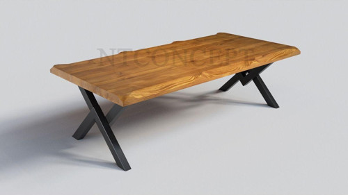 Doğal Ahşap Açık Ceviz Renk V Ayak Sehpa ( Uzunluk 160 cm - En75 cm - h44 cm )