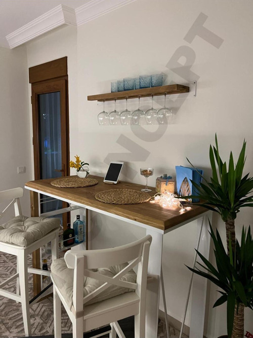 Doğal Ahşap Bar Masası - ( Derinlik 60 cm - Uzunluk 140 cm - Yükseklik 105 cm - Sadece Masa )