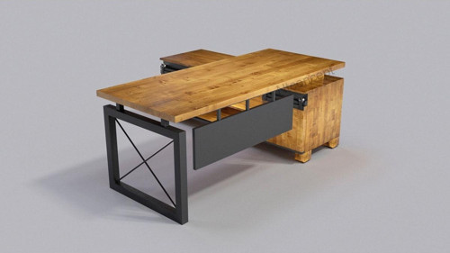 Doğal Ahşap Modüllü Ofis Masası ( 85 cm - 220 cm + Modül )