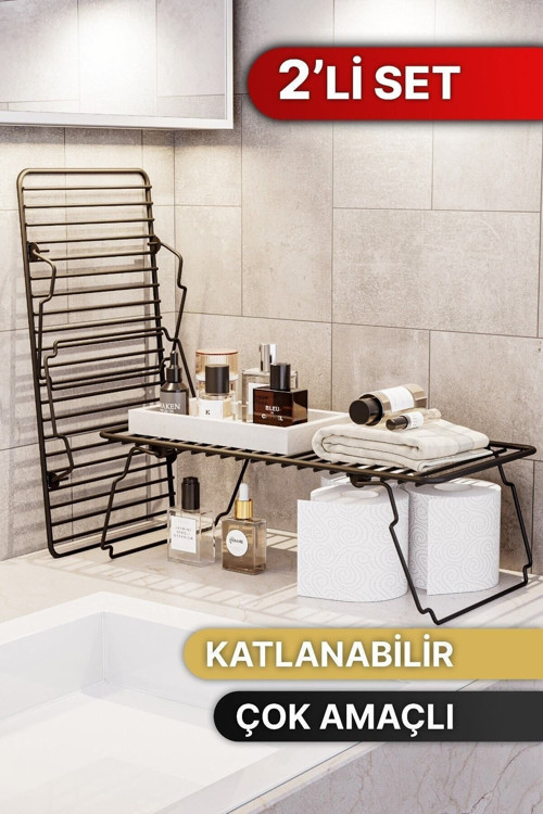 Dolap Içi Düzenleyici 2 Adet Mutfak Rafı Tabak Bardak Rafı Mat Siyah Paslanmaz Metal Organizer