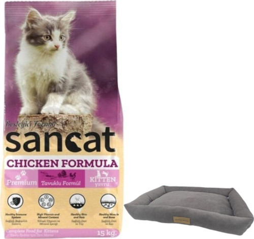 Premium Tavuklu Yavru Kedi Maması 15 Kg,Mini Small Gri Yatak