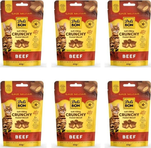Crunchy İçi Dolgulu Sığırlı Kedi Ödül Bisküvisi (6X 60Gr)