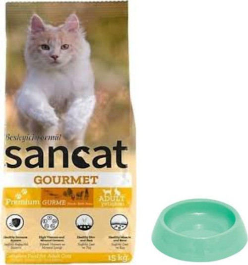 Premium Gurme Yetişkin Kedi Maması 15 Kg,Yuvarlak Su Ve Mama Kabı