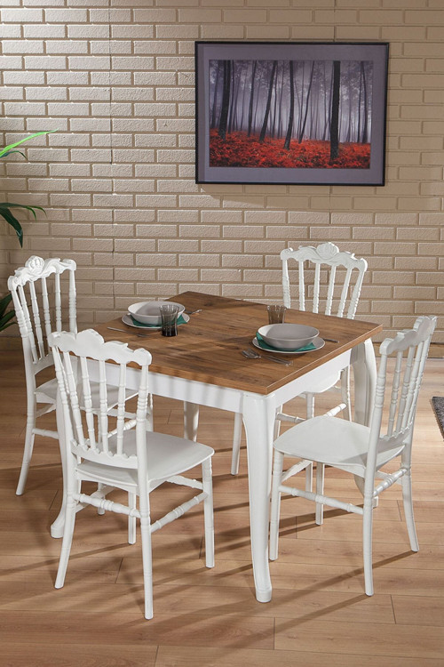 Artemis Beyaz / Sirius Sabit Masa - 4 Sandalye 1 Masa / Salon - Mutfak Masa Takımı