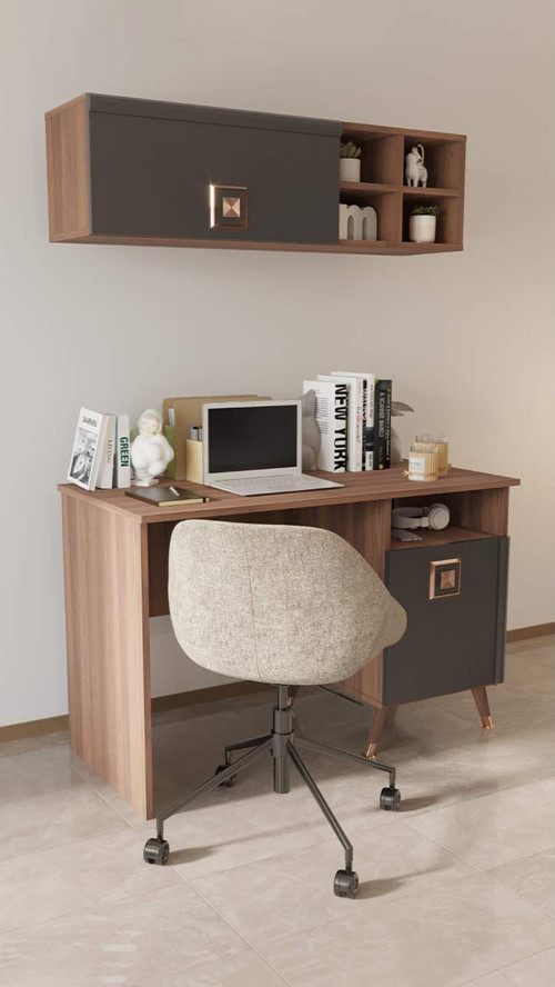 Retro 50X110 Cm Çalışma Masası + Duvar Raf Bilgisayar Masası Ofis Ders Masası Ceviz
