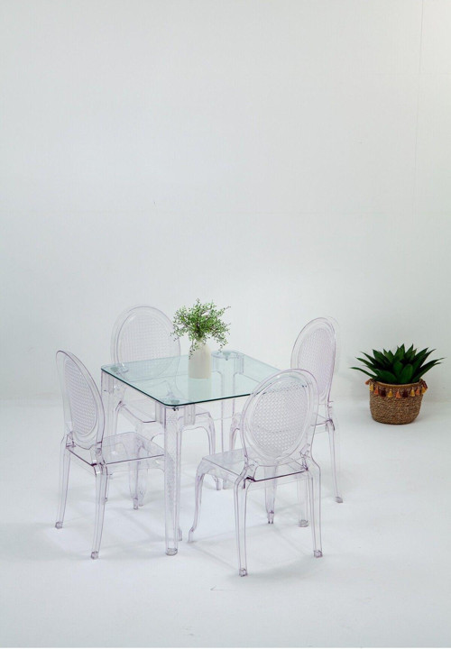 Sermetto 80X80 Masa / 4 Adet Otto Sandalye Takımı - Şeffaf
