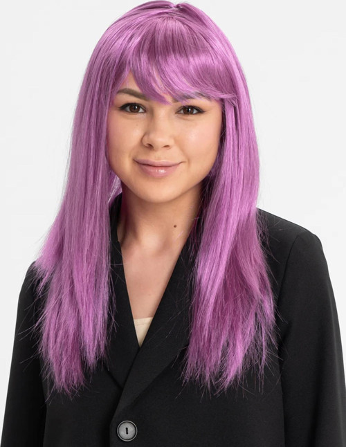 Rose Pembe Renk Düz Kesim Uzun Parti Peruğu Takma Saç