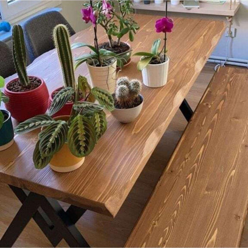 Masif Ağaç Mutfak Masası 110cmx85cmx76cm- Acık Ceviz- V Ayak