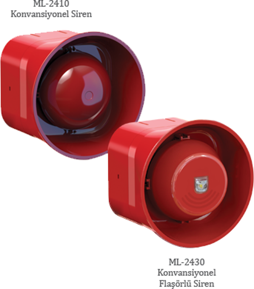 ML-2430 Konvansiyonel Flaşörlü Elektronik Siren, Kırmızı 24V DC