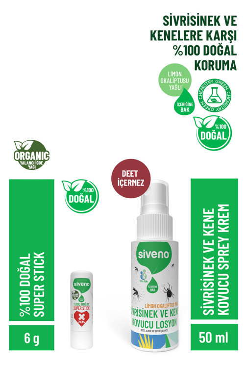 Sivrisinek Ve Kene Kovucu Sprey Krem 50 ml & Siveno %100 Doğal Super Stick 6 G Set