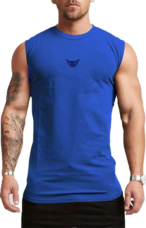 Erkek Nem Emici Hızlı Kuruma Atletik Teknik Performans Sporcu Sıfır Kol T-Shirt Mg-Atlet Saks Mavisi M