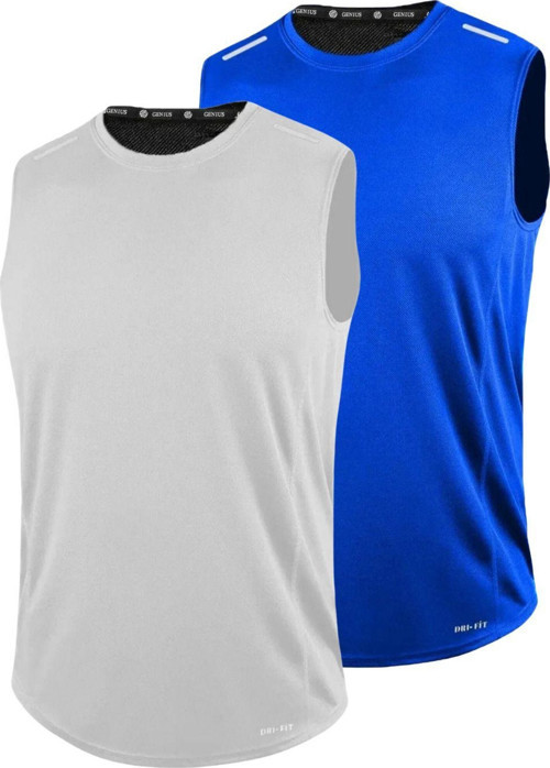 2'Li Erkek Nem Emici Hızlı Kuruma Teknik Performans Sporcu Sıfır Kol T-Shirt Drıfıt-Sıfırkol2 Saks Mavi Xl