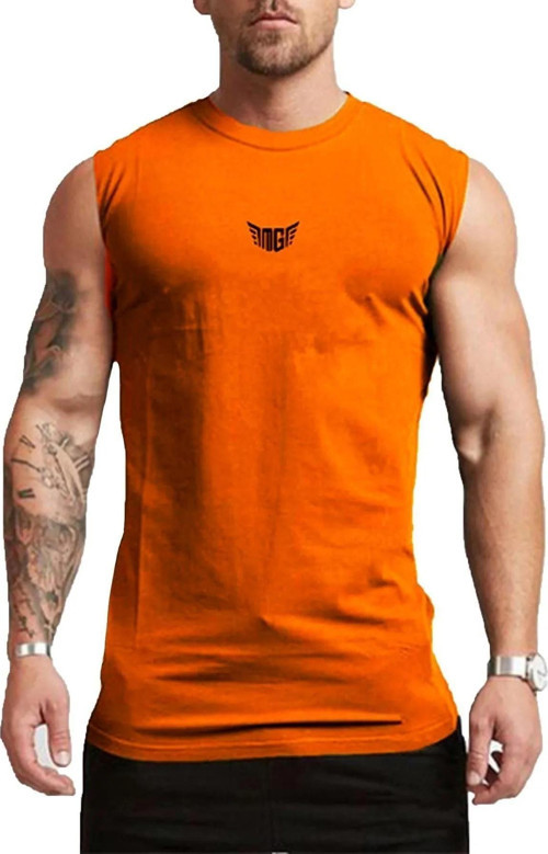 Erkek Nem Emici Hızlı Kuruma Atletik Teknik Performans Sporcu Sıfır Kol T-Shirt Mg-Atlet Turuncu S