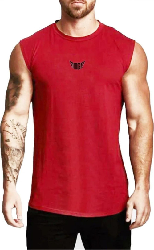 Erkek Nem Emici Hızlı Kuruma Atletik Teknik Performans Sporcu Sıfır Kol T-Shirt Mg-Atlet Kırmızı S