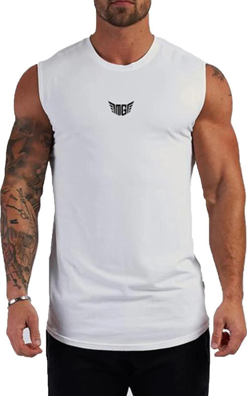 Erkek Nem Emici Hızlı Kuruma Atletik Teknik Performans Sporcu Sıfır Kol T-Shirt Mg-Atlet Beyaz 2Xl