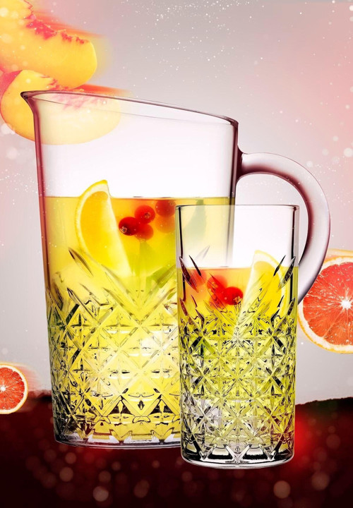 5 Parça Tımeless Sangria / Mojito Kokteyl Keyfi Seti - 4 Uzun Kokteyl Bardağı + Karaf/sürahi