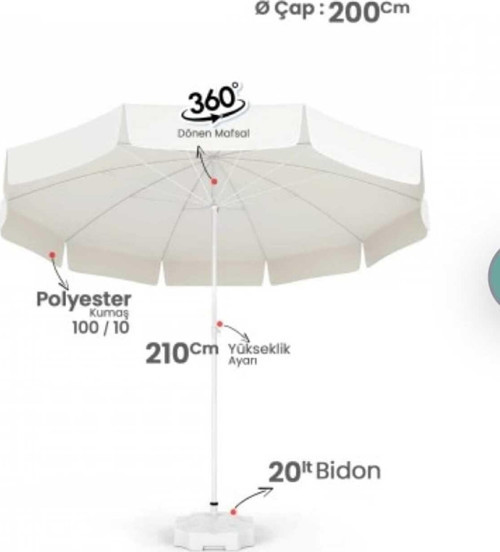 Akdeniz Havuz Bahçe Balkon Plaj 2 Mt 10 Telli Polyester Şemsiye Bİdonlu