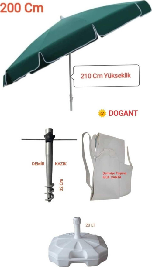 Anadolu 2 Mt Yeşil Deniz Havuz Plaj Şemsiyesi + Bidon +Kazık +Çanta